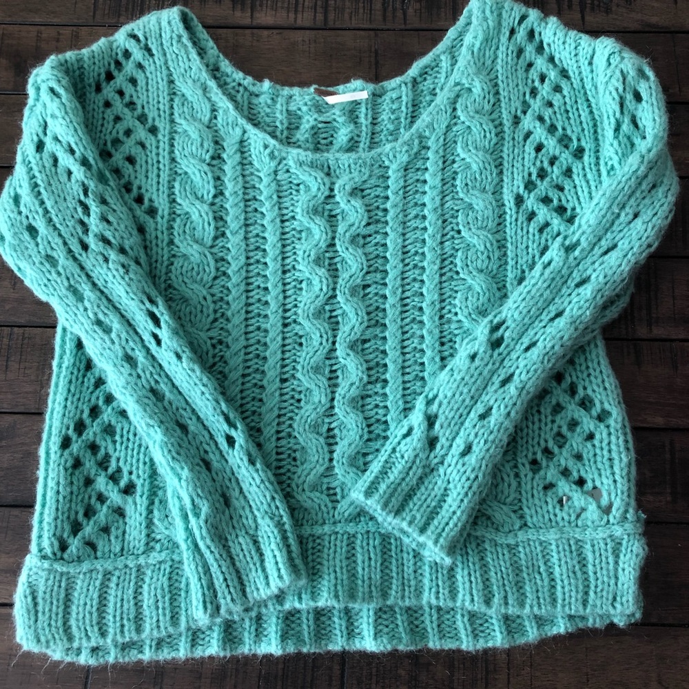 Free People Turquoise Lose Knit Sweater